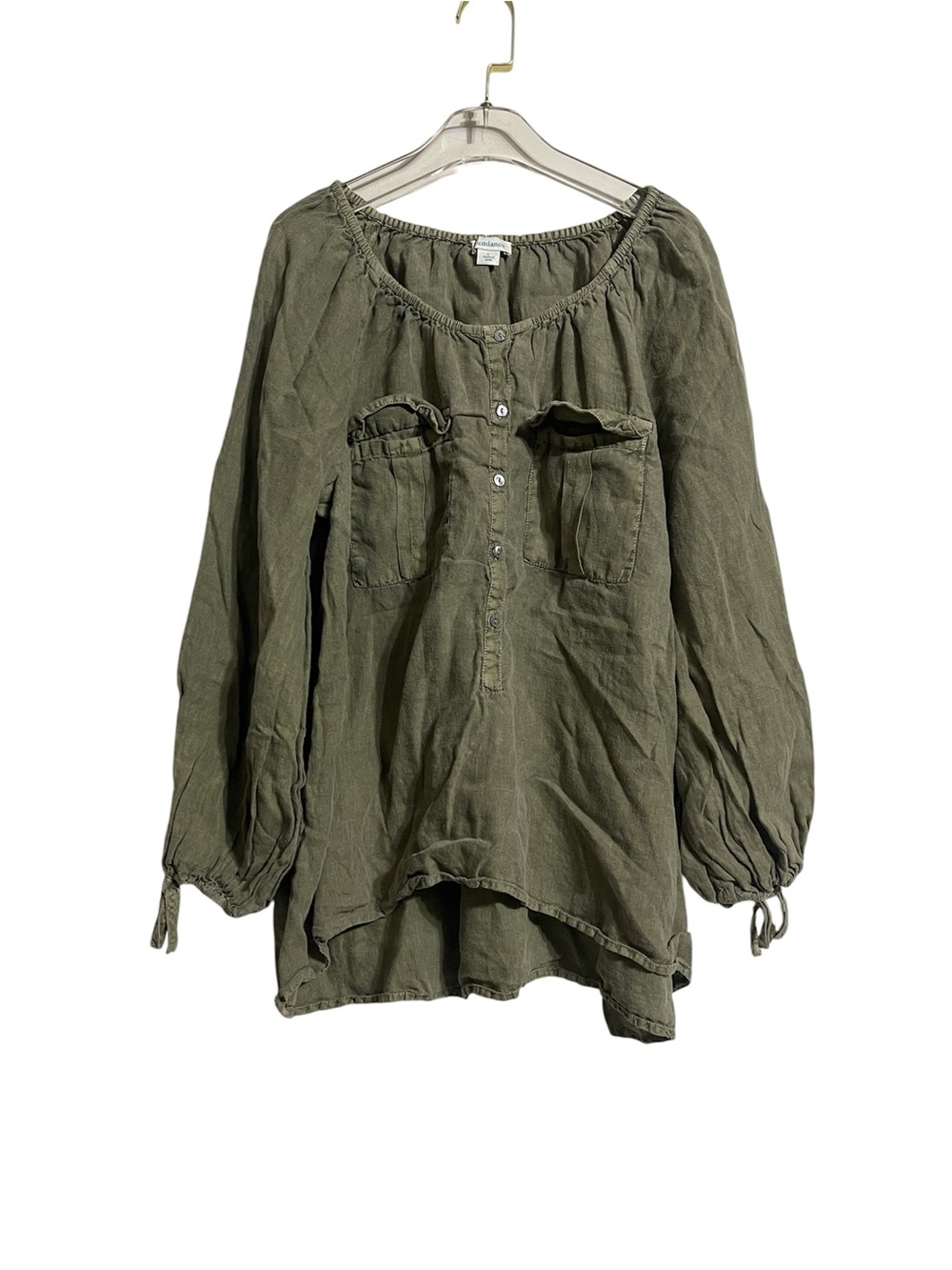 Sundance Olive Green Linen Peasant Top